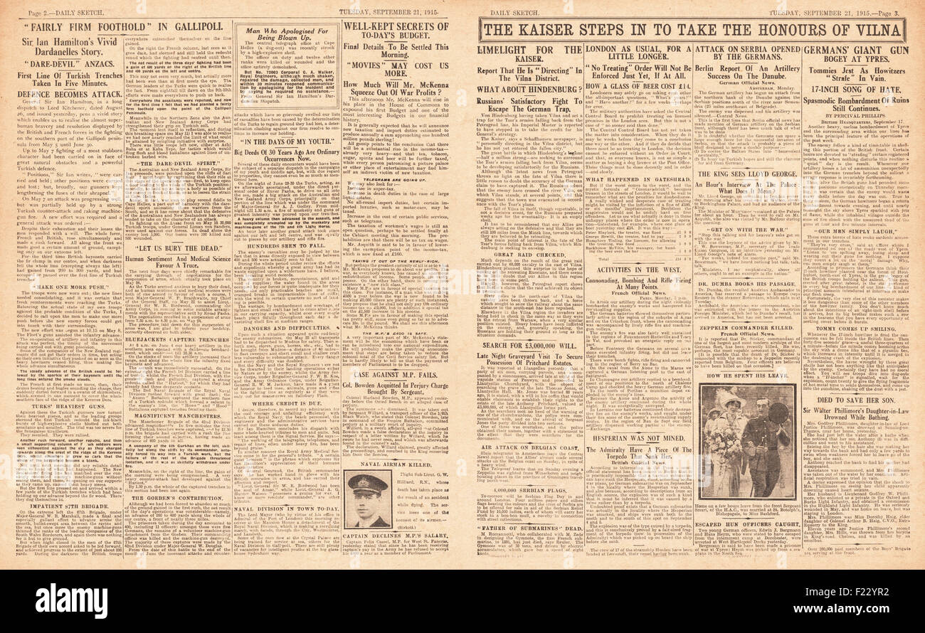 1915 Daily Sketch Battaglia per i Dardanelli Foto Stock