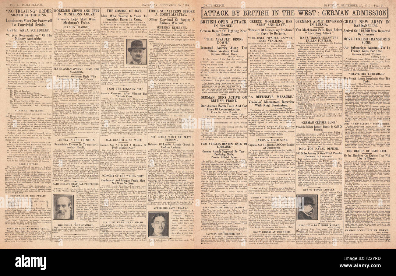 1915 Daily Sketch offensiva britannica sul fronte occidentale Foto Stock