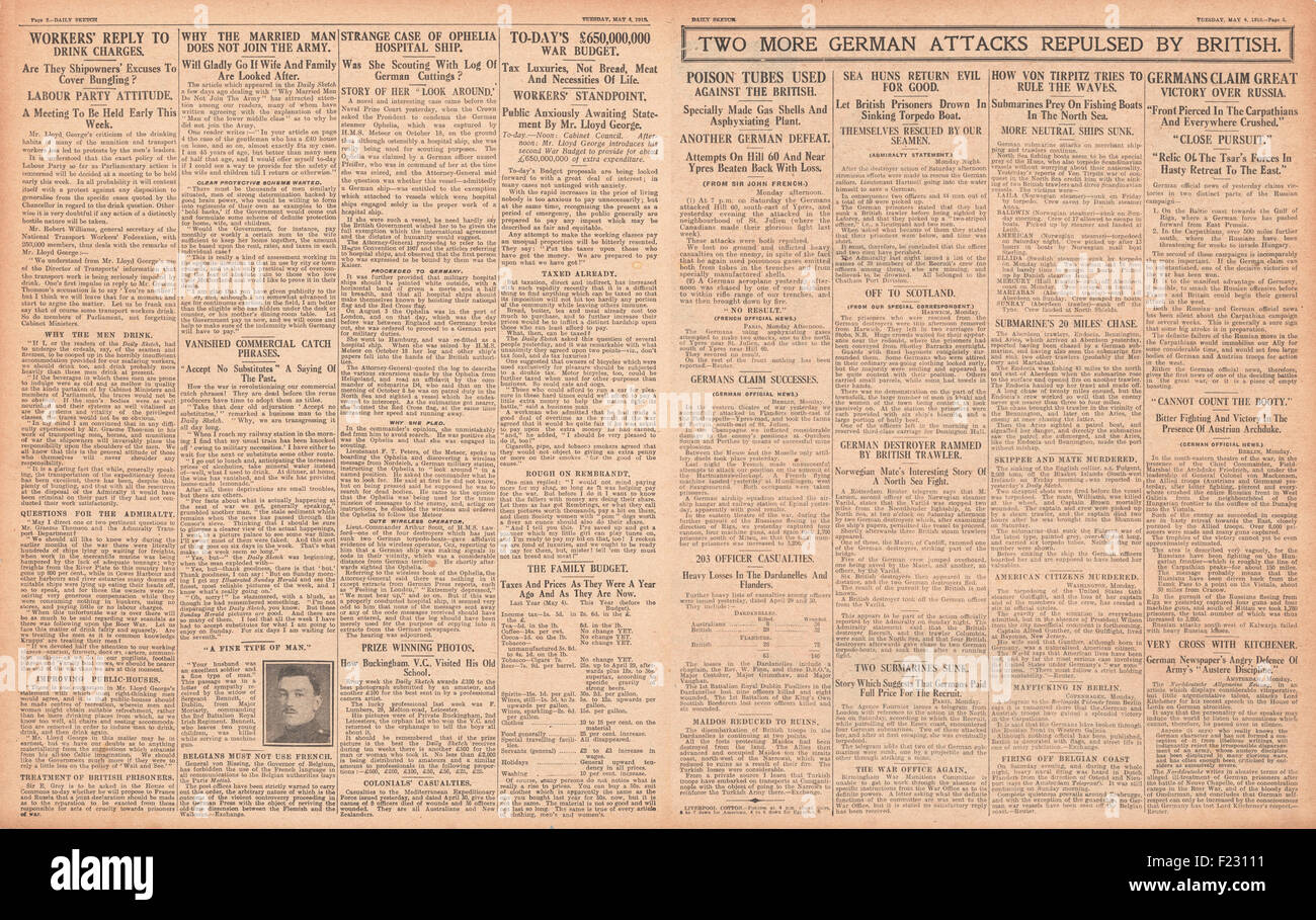 1915 Daily Sketch Battle per Ypres Foto Stock