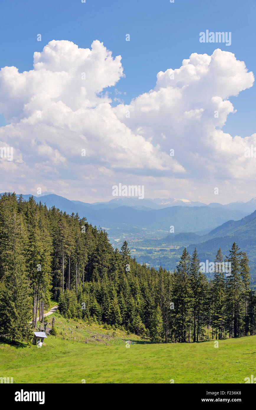 Vista dal Monte Blomberg in Baviera, Germania in estate Foto Stock