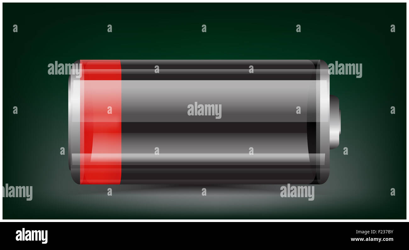 Vector trasparente illustrazione della batteria. Carica bassa della batteria rosso su sfondo scuro Foto Stock