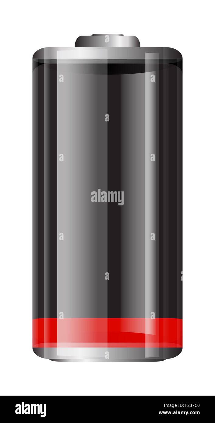 Vector trasparente illustrazione della batteria. Basso batteria rosso isolato su sfondo bianco Foto Stock