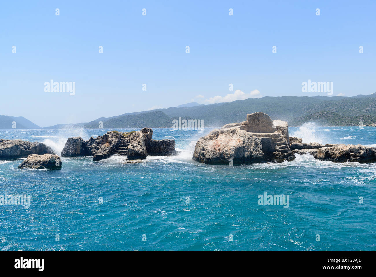 Sunken Lycian città sull isola di Kekova, Turchia Foto Stock