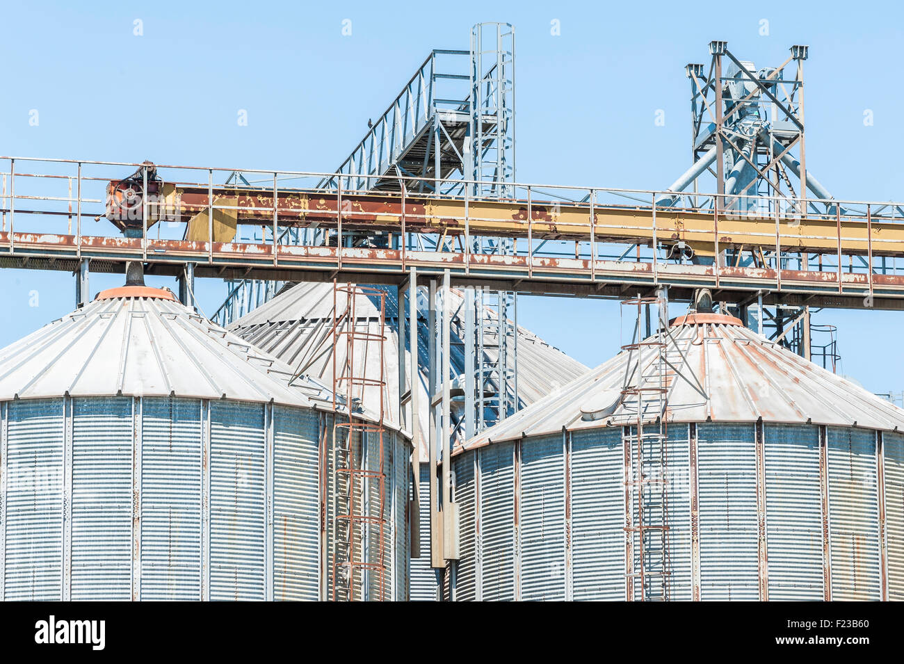 Impianto di stoccaggio cereali , silos e torri di essiccazione Foto Stock