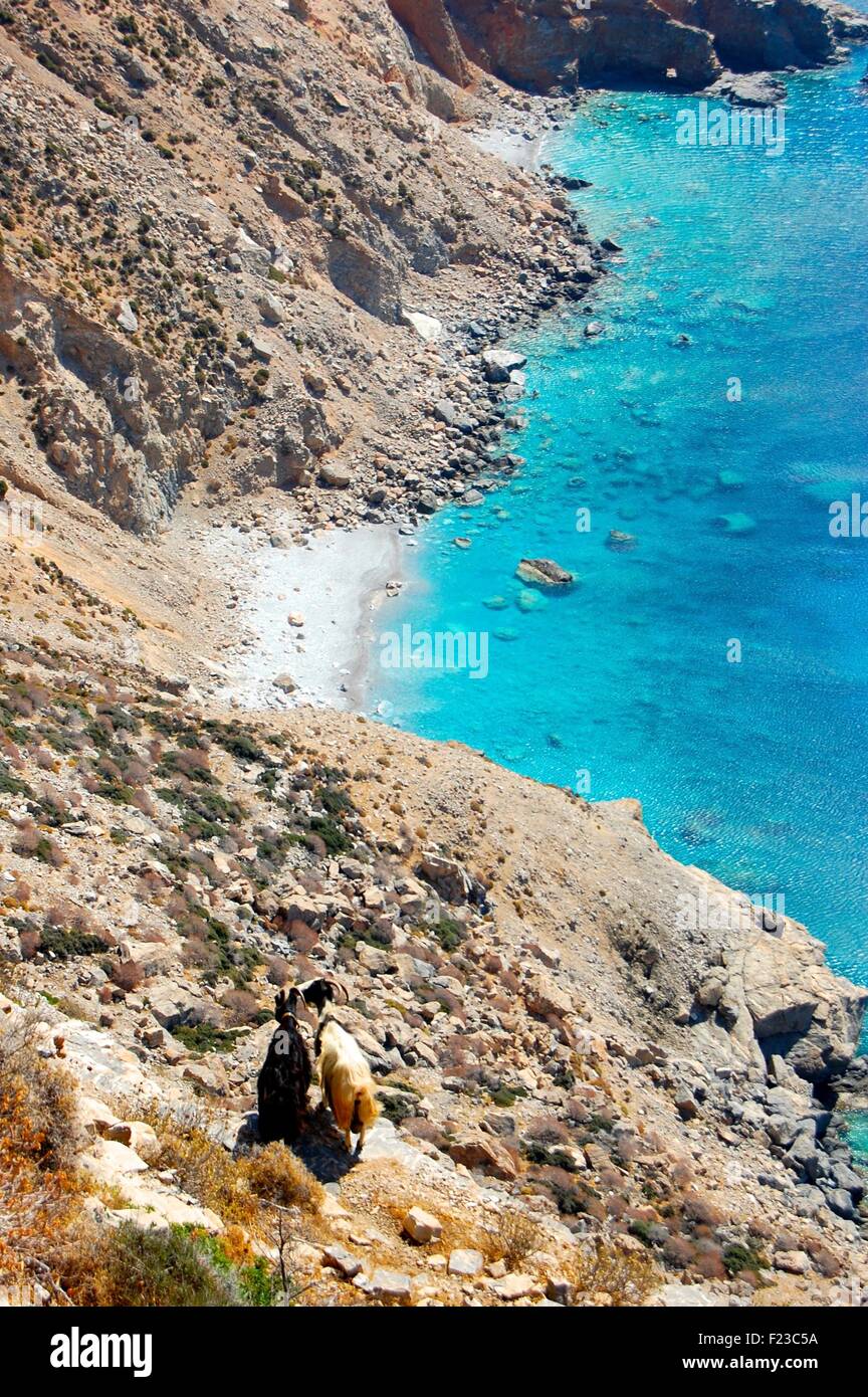 Costa rocciosa di Amorgos isola delle Cicladi, Grecia Foto Stock