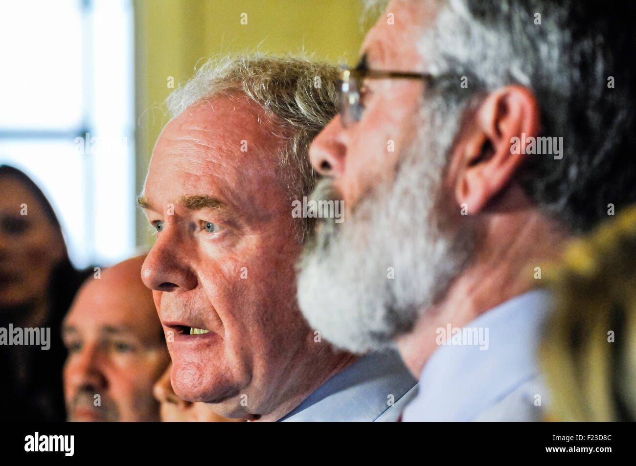 Belfast, Regno Unito. 10 Settembre, 2015. Il vice primo ministro Martin McGuinness dà una conferenza stampa Credito: Stephen Barnes/Alamy Live News Foto Stock