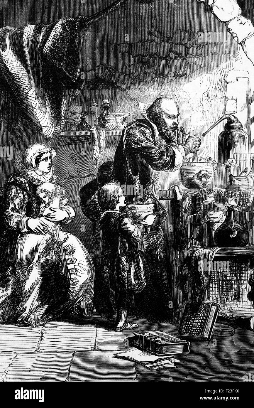 In seguito la regina Elisabetta sua morte nel 1603, Sir Walter Raleigh è stato arrestato a Exeter Inn, Ashburton, Devon e imprigionato nella Torre di Londra. Il 17 novembre, il Raleigh è stato provato nella grande hall del castello di Winchester per tradimento, dovuta al presunto coinvolgimento nella trama principale contro King James. Originariamente la sua vita è stata risparmiata, ma alla fine è stato eseguito su 29 Ottobre 1618. Foto Stock