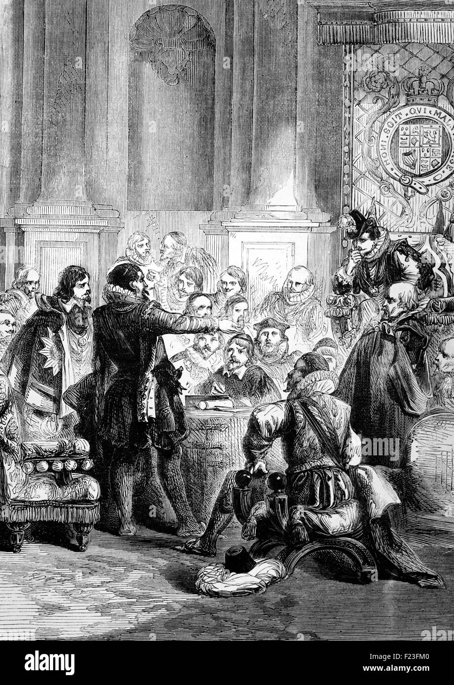 George Villiers, primo duca di Buckingham prima di un consiglio parlamentare studiando la Duke's Royal e le attività politiche. Foto Stock