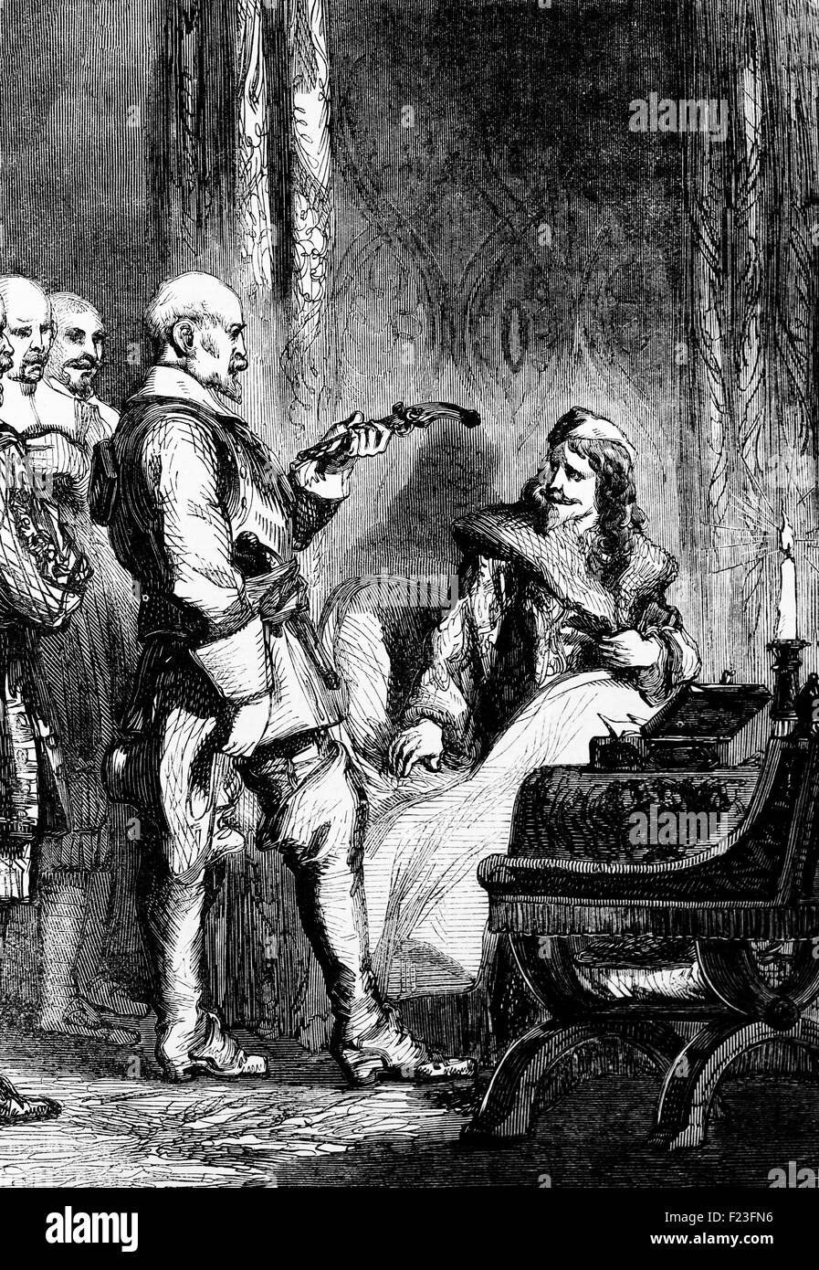 L'arresto del re Carlo I di George Joyce, il 3 giugno 1647, che ha preso un distaccamento di cavalleria di Holmby House (aka Holdenby House) dove il Parlamento ha mantenuto il re agli arresti domiciliari nel Northamptonshire, Inghilterra. Foto Stock