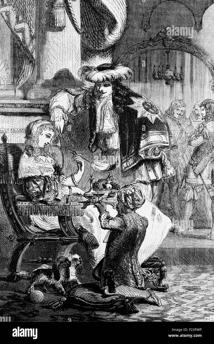 Re Carlo II con la sua padrona, la Duchessa di Portsmouth. Attraverso il suo figlio Carlo, Duca di Richmond da un precedente liaison ella è antenata del xx secolo decendents, Diana, principessa di Galles, come pure Camilla,la duchessa di Cornovaglia. Foto Stock