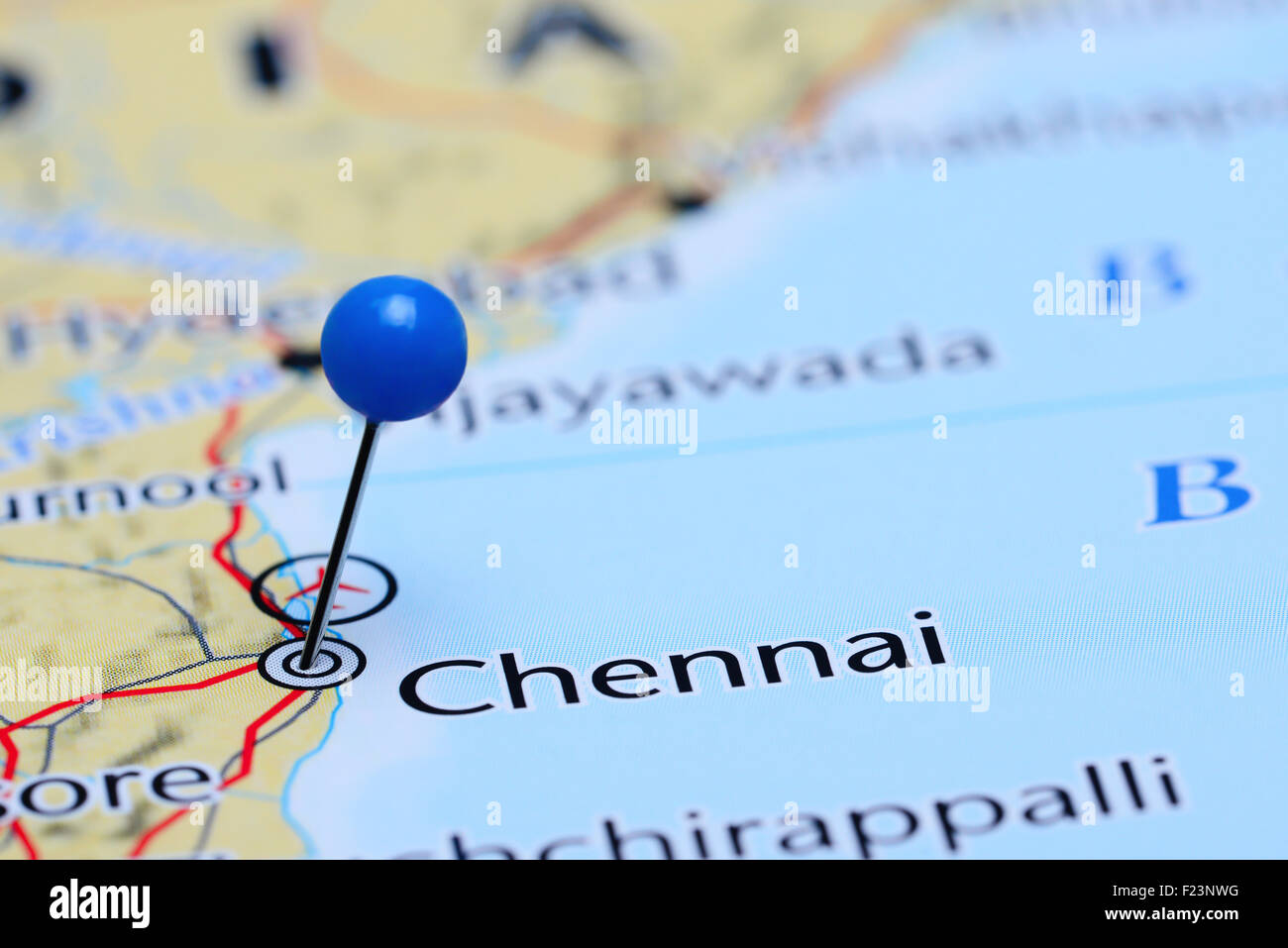 Chennai imperniata su una mappa di Asia Foto Stock