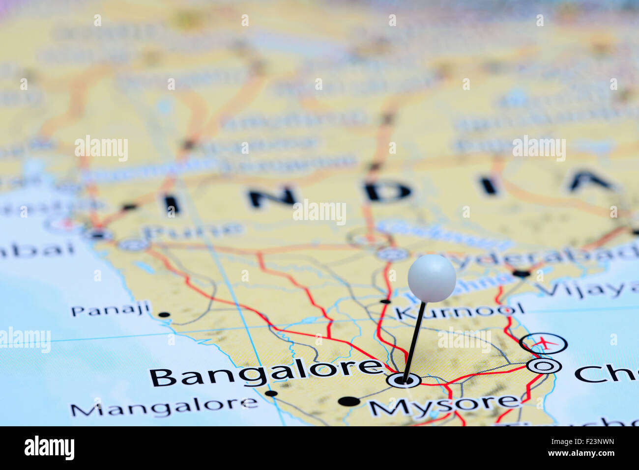 Bangalore imperniata su una mappa di Asia Foto Stock