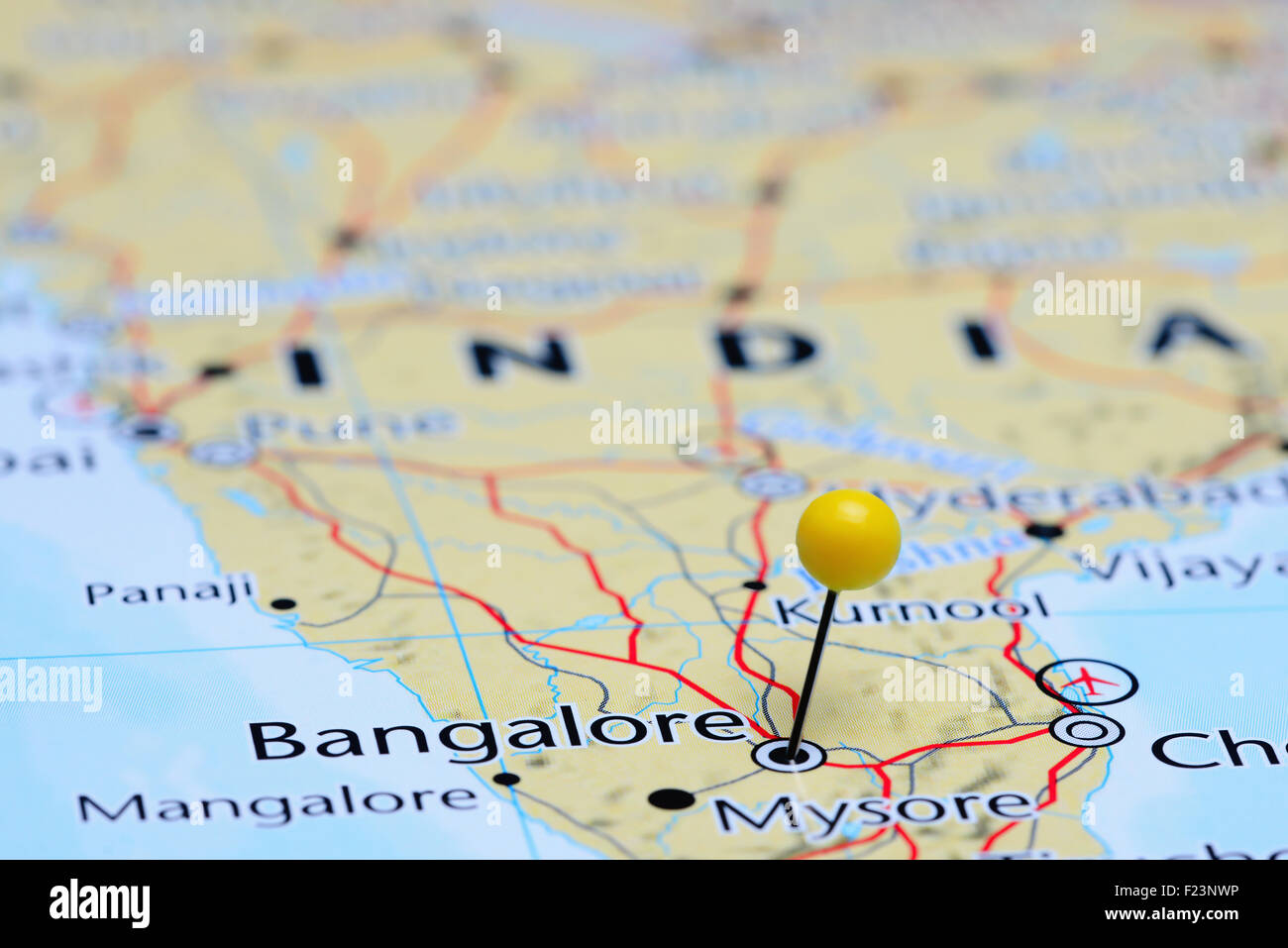 Bangalore imperniata su una mappa di Asia Foto Stock
