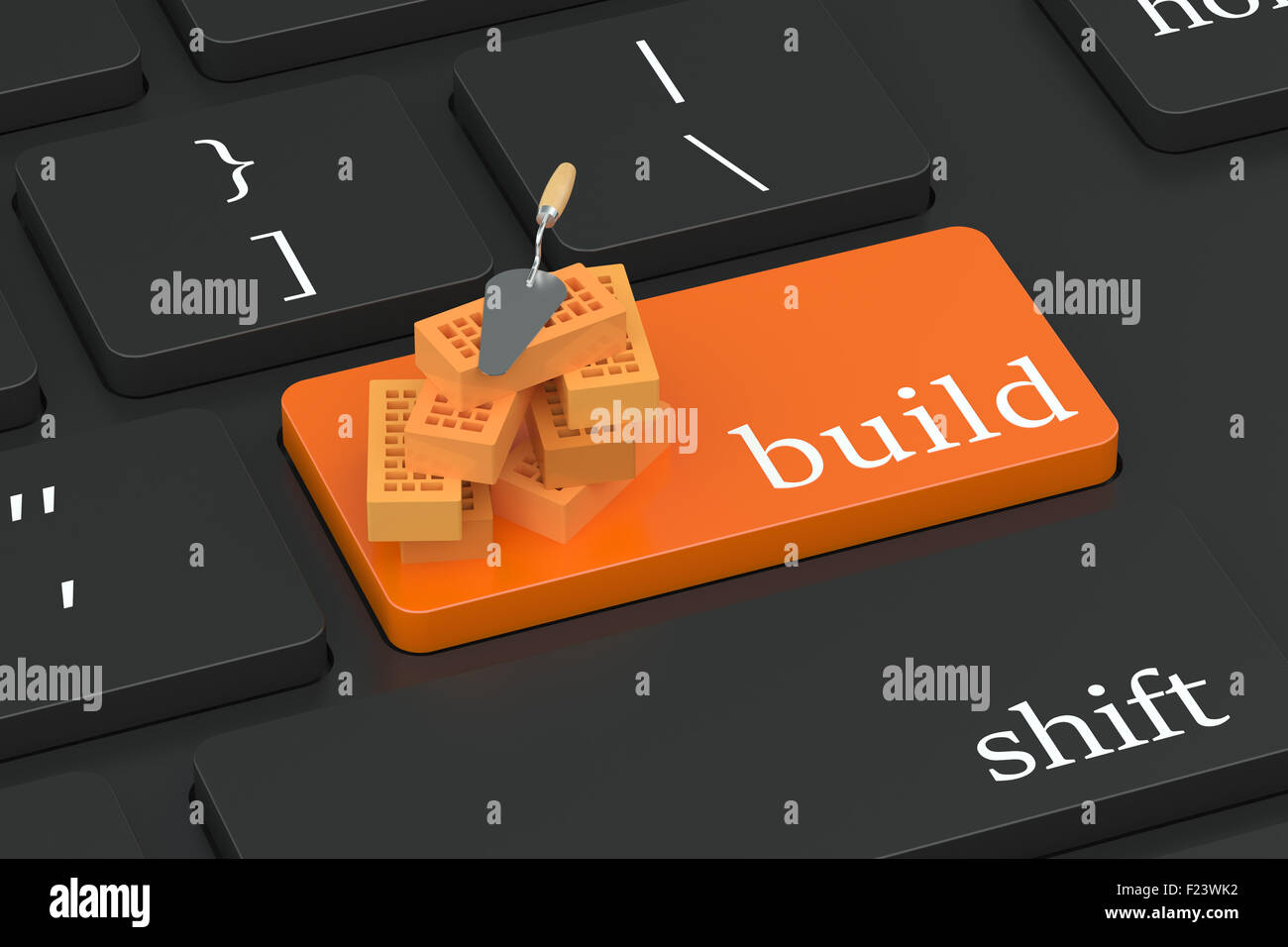 Costruire il concetto di colore rosso sul pulsante della tastiera Foto Stock