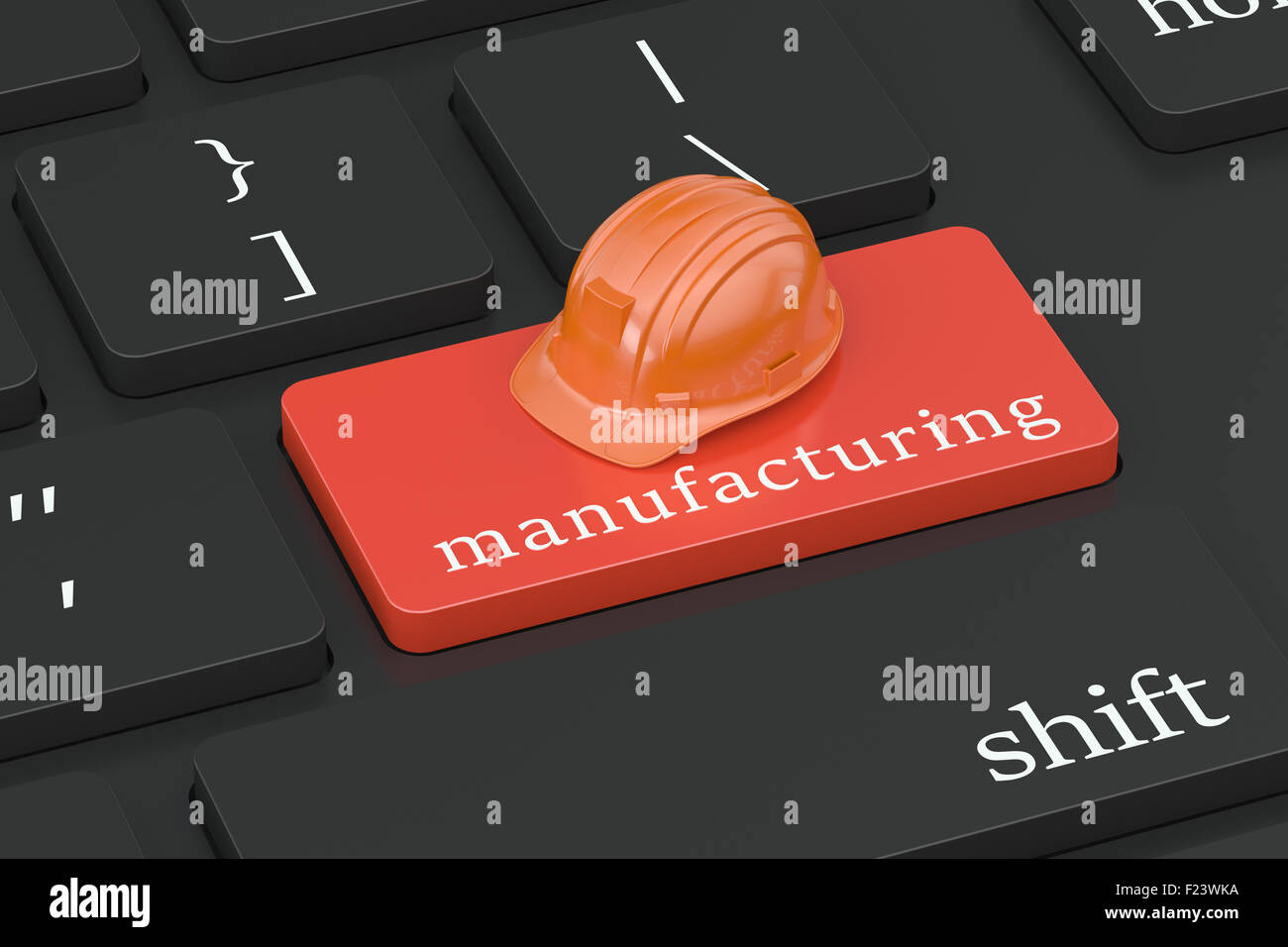Concetto di fabbricazione su orange pulsante tastiera Foto Stock
