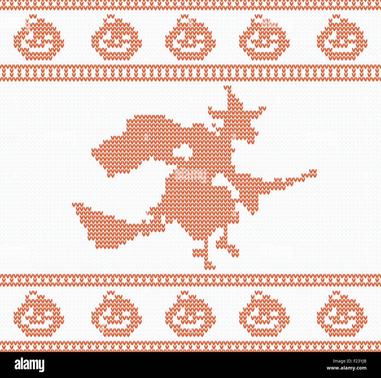 Maglia senza cuciture Halloween Pattern con strega in colore rosso. Illustrazione Vettoriale Illustrazione Vettoriale