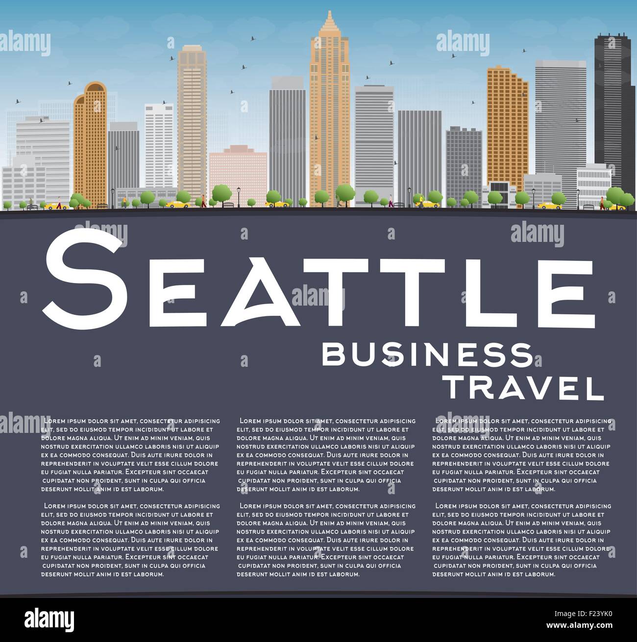 Seattle skyline della città con edifici grigi, Blu Cielo e spazio di copia. Business travel concept. Illustrazione Vettoriale Illustrazione Vettoriale