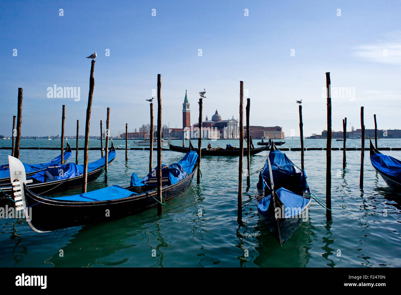 Vista delle gondole a Venezia Foto Stock