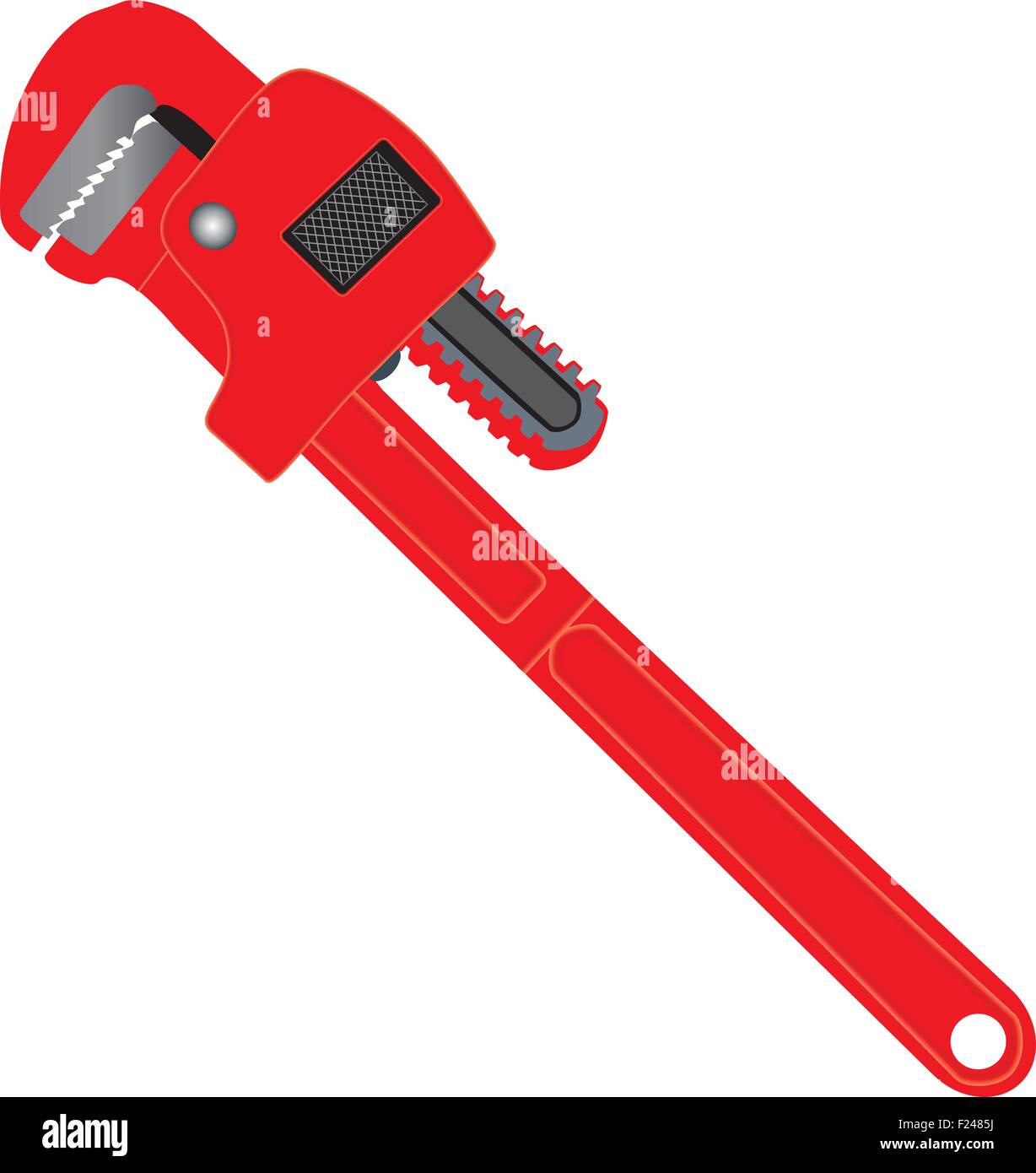 Un Rosso di idraulici chiave a tubo o una chiave di scimmia isolato su bianco Illustrazione Vettoriale