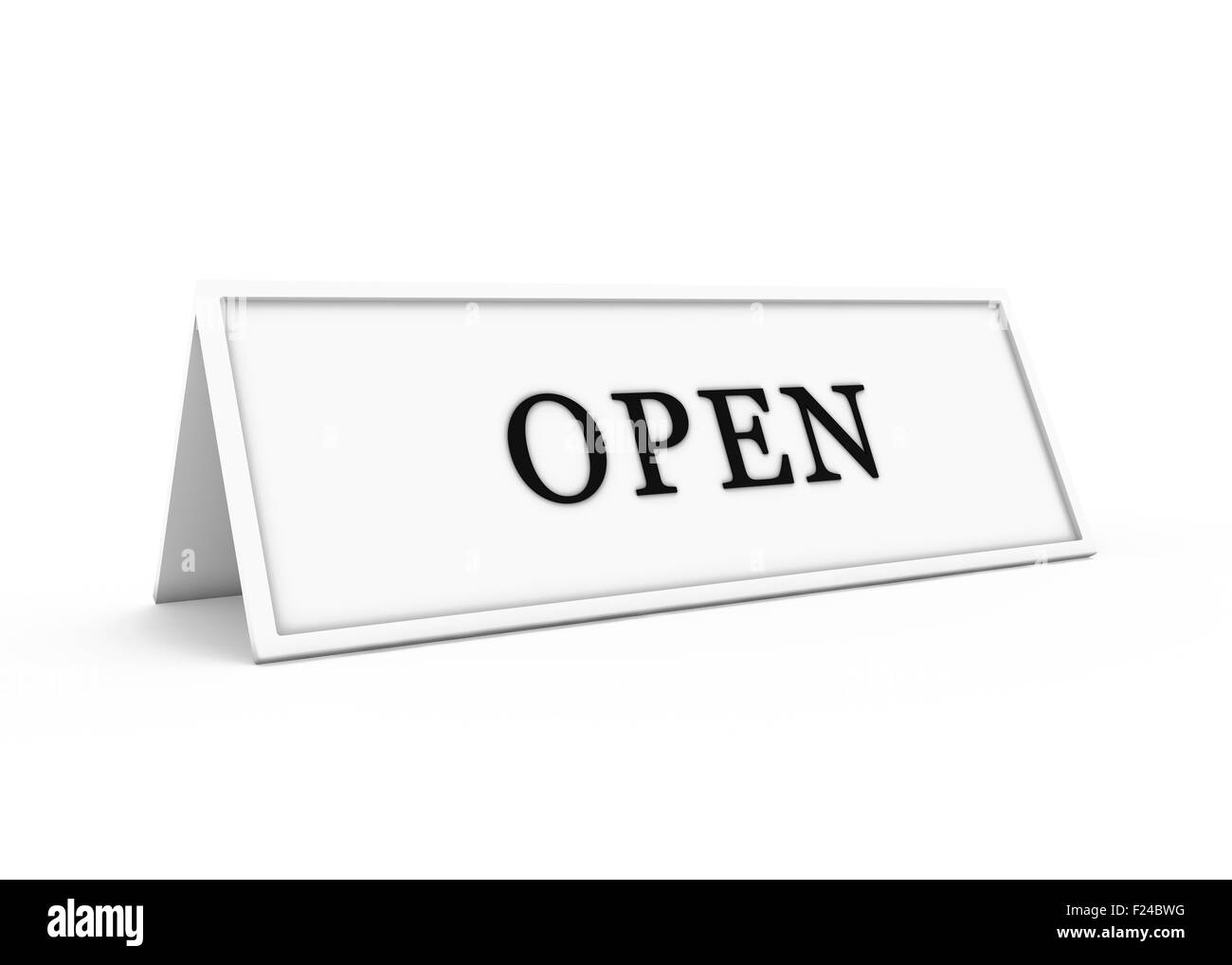 Segno di apertura. 3D render su sfondo bianco Foto Stock