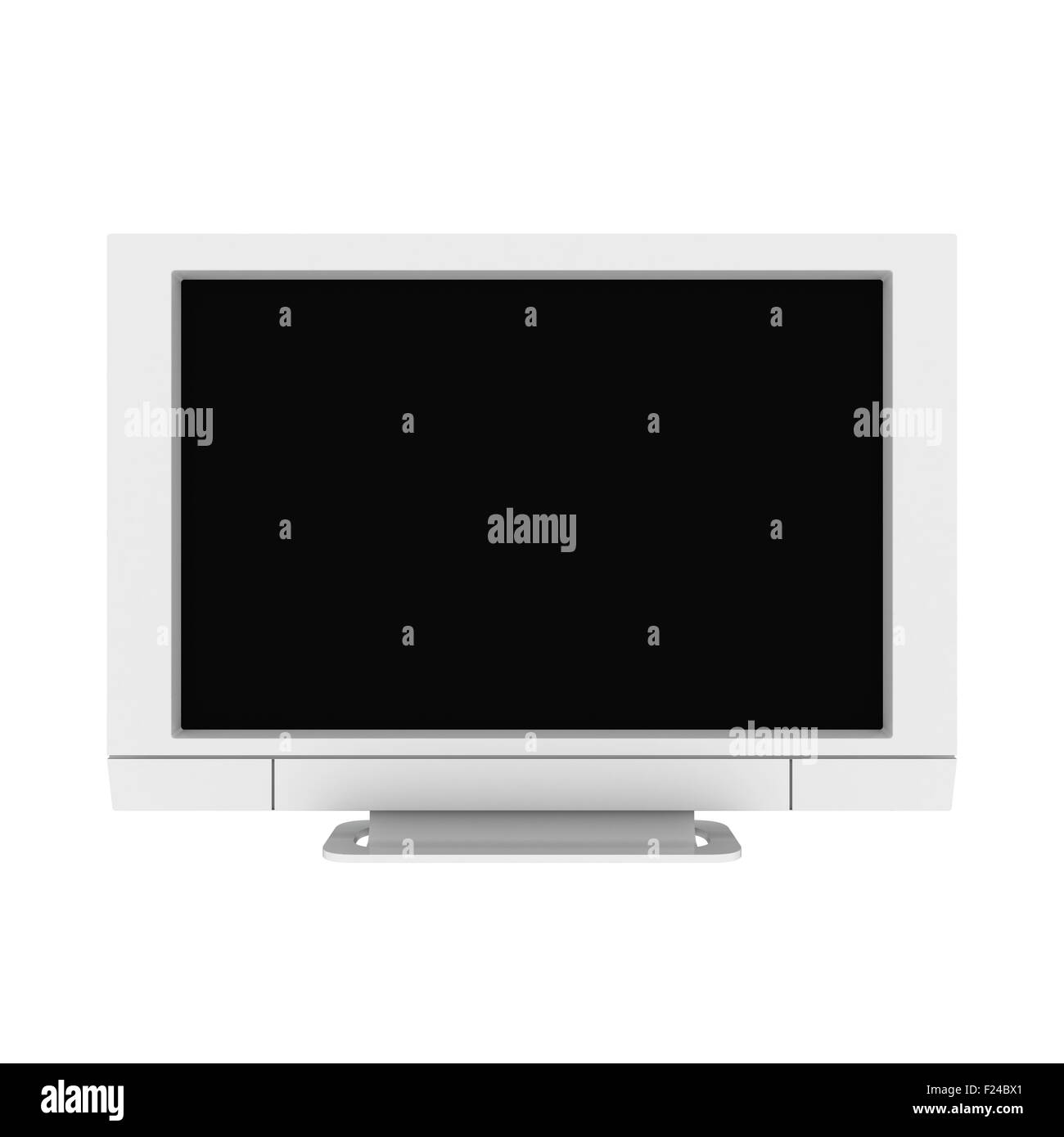 TV con schermo nero isolato su sfondo bianco Foto Stock