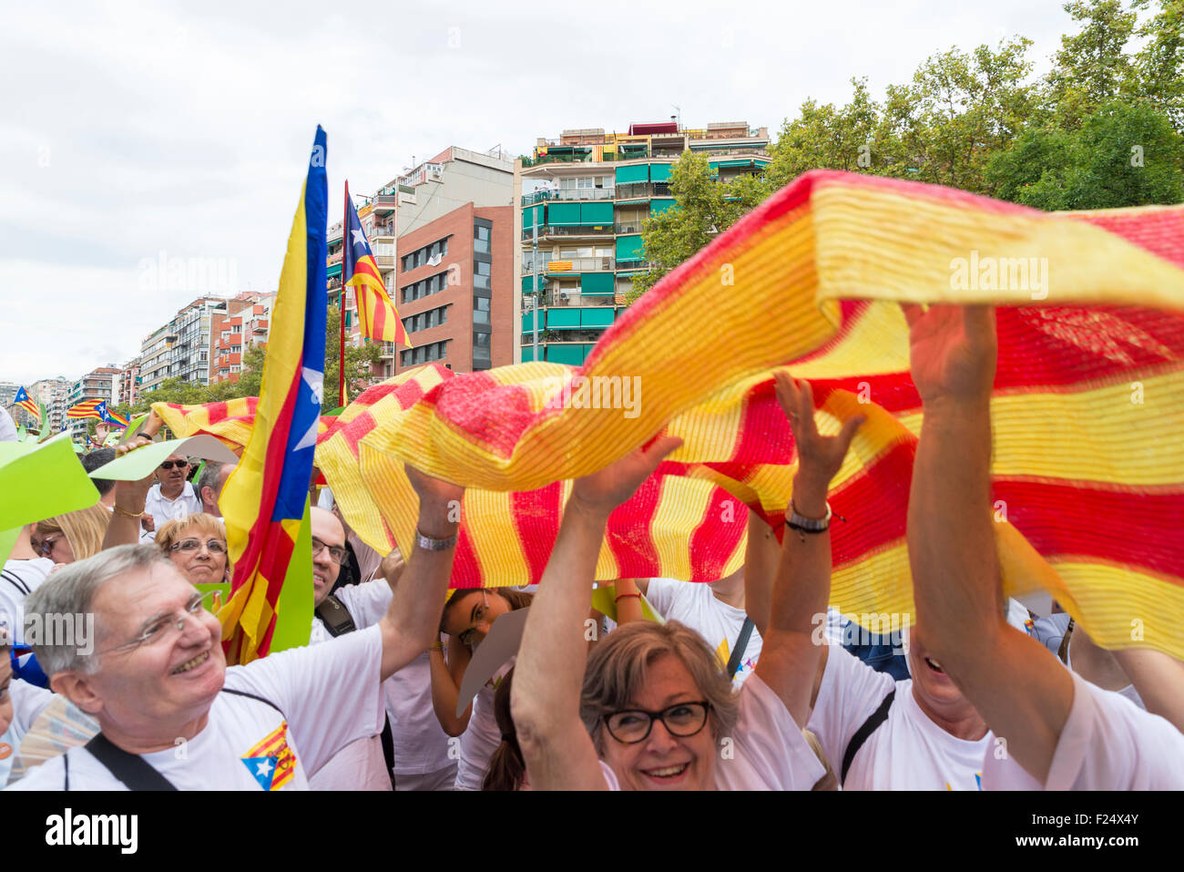 La gente al rally che chiedono l indipendenza per la Catalogna (giornata nazionale della Catalogna). Foto Stock