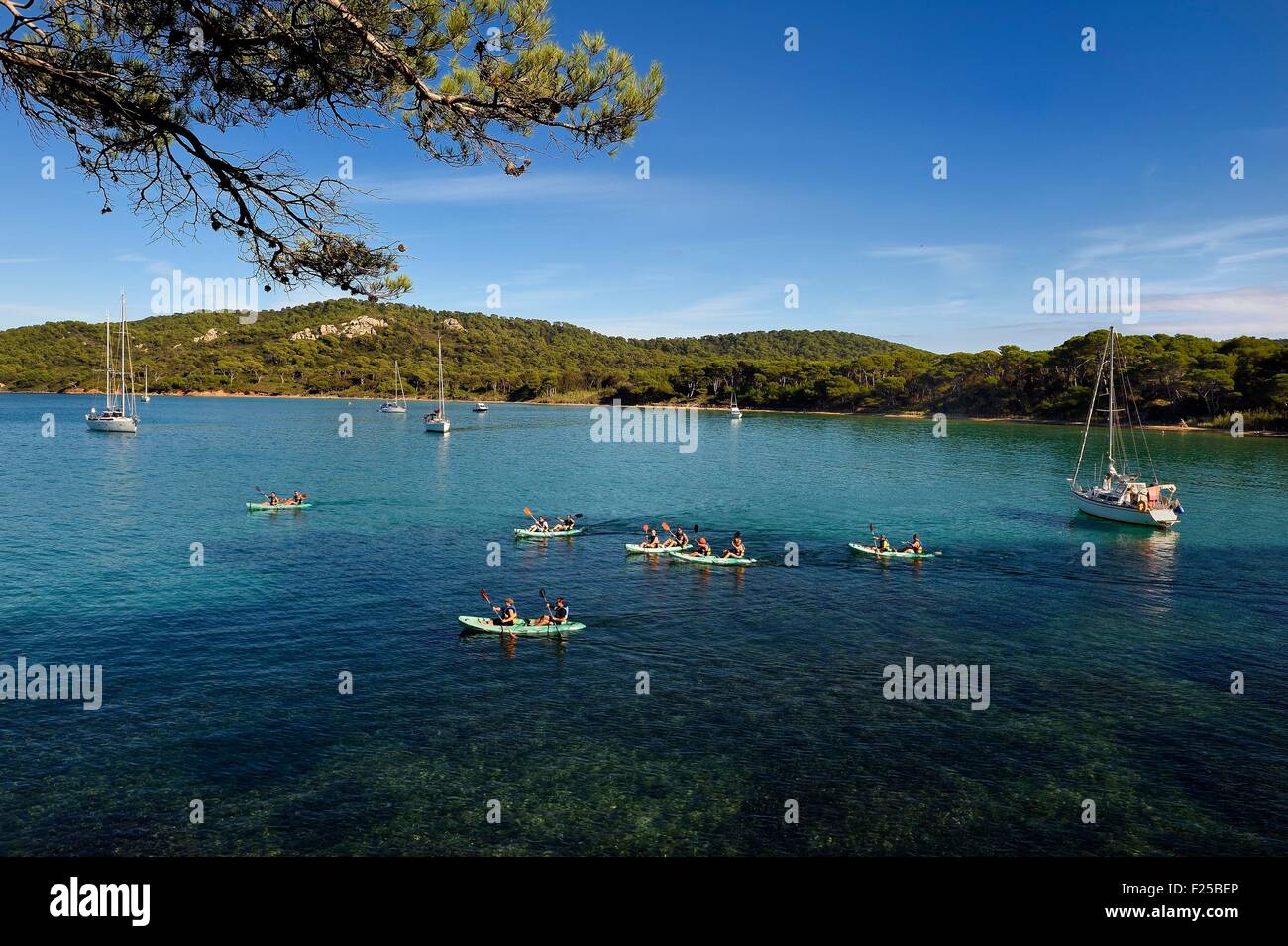 Francia, Var, Iles d'Hyeres, il Parc National de Port Cros (Parco Nazionale di Port Cros), isola di Porquerolles, Notre-Dame beach Foto Stock