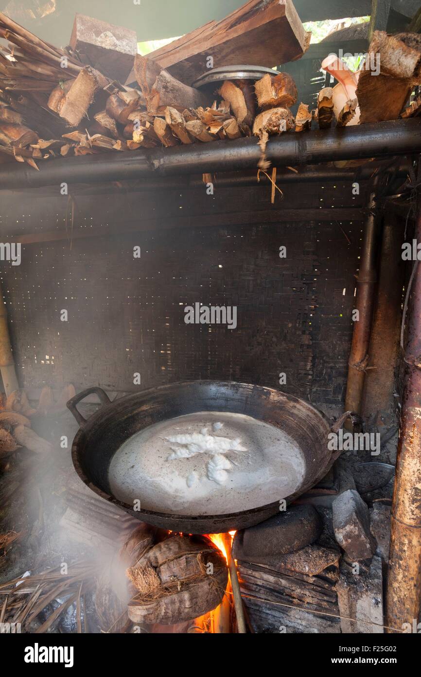 Indonesia, isole Sunda, Lombok, Sesaot, palm di trasformazione dello zucchero Foto Stock