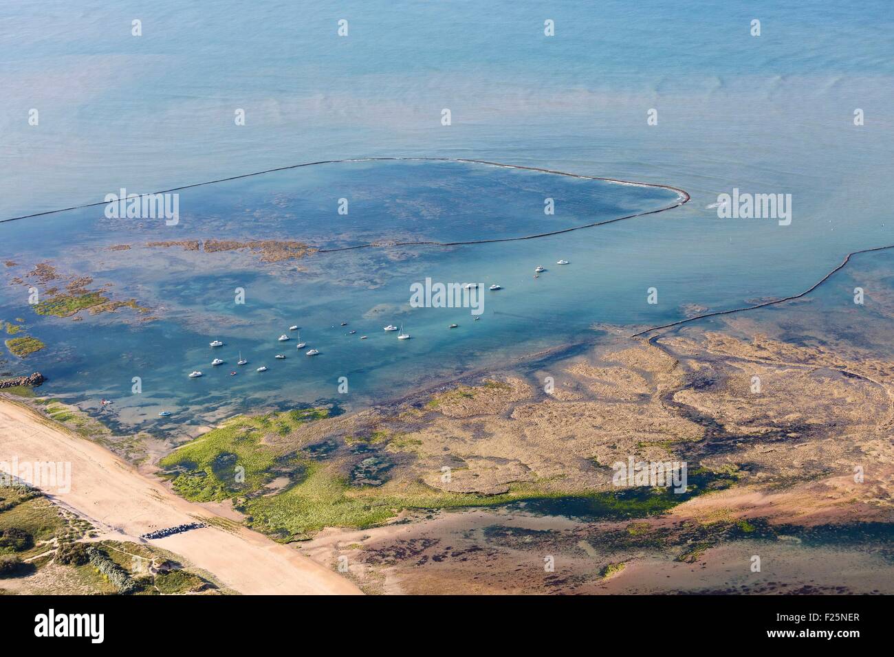 Francia, Charente Maritime, Saint Georges d'Oleron, barche e trappole di pesca a Cleune (vista aerea) Foto Stock