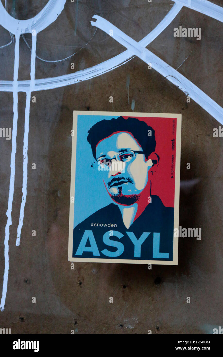 Edward Snowden-Aufkleber, Berlino-Kreuzberg. Foto Stock