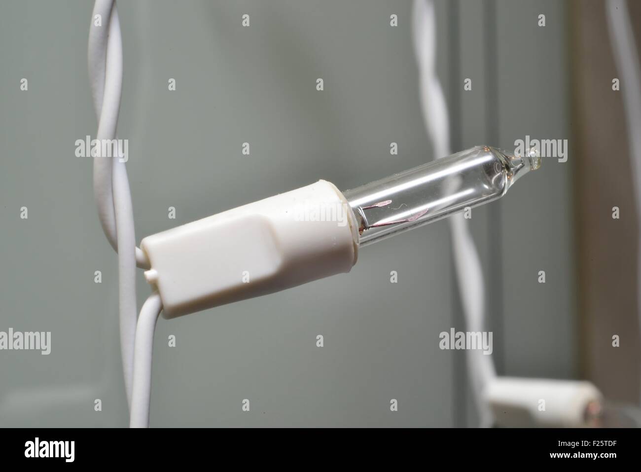 Macro zoom lampada diodo sul filo bianco Foto Stock