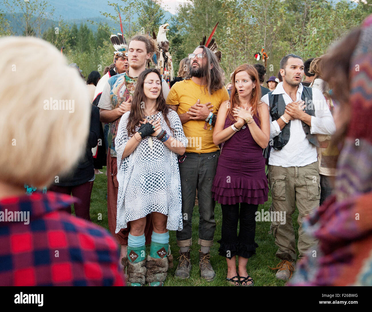 Beata Coast Festival di Yoga, e contro la cultura hippy festival. Squamish BC, Canada Foto Stock