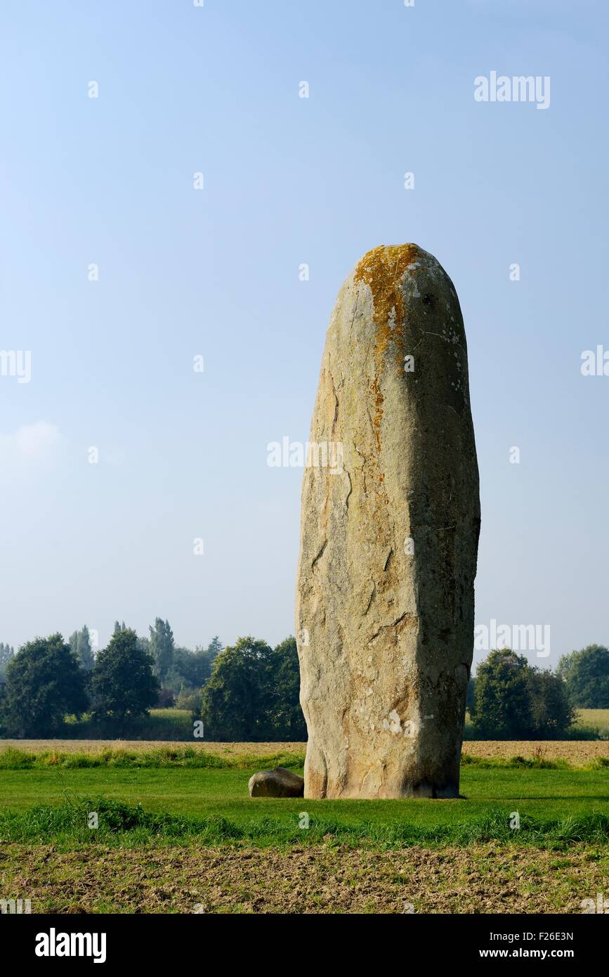Il menhir di granito de Champ Dolent a Dol-de-Bretagne. A 9,5 metri 31 piedi il più alto preistorica pietra permanente in Bretagna Foto Stock