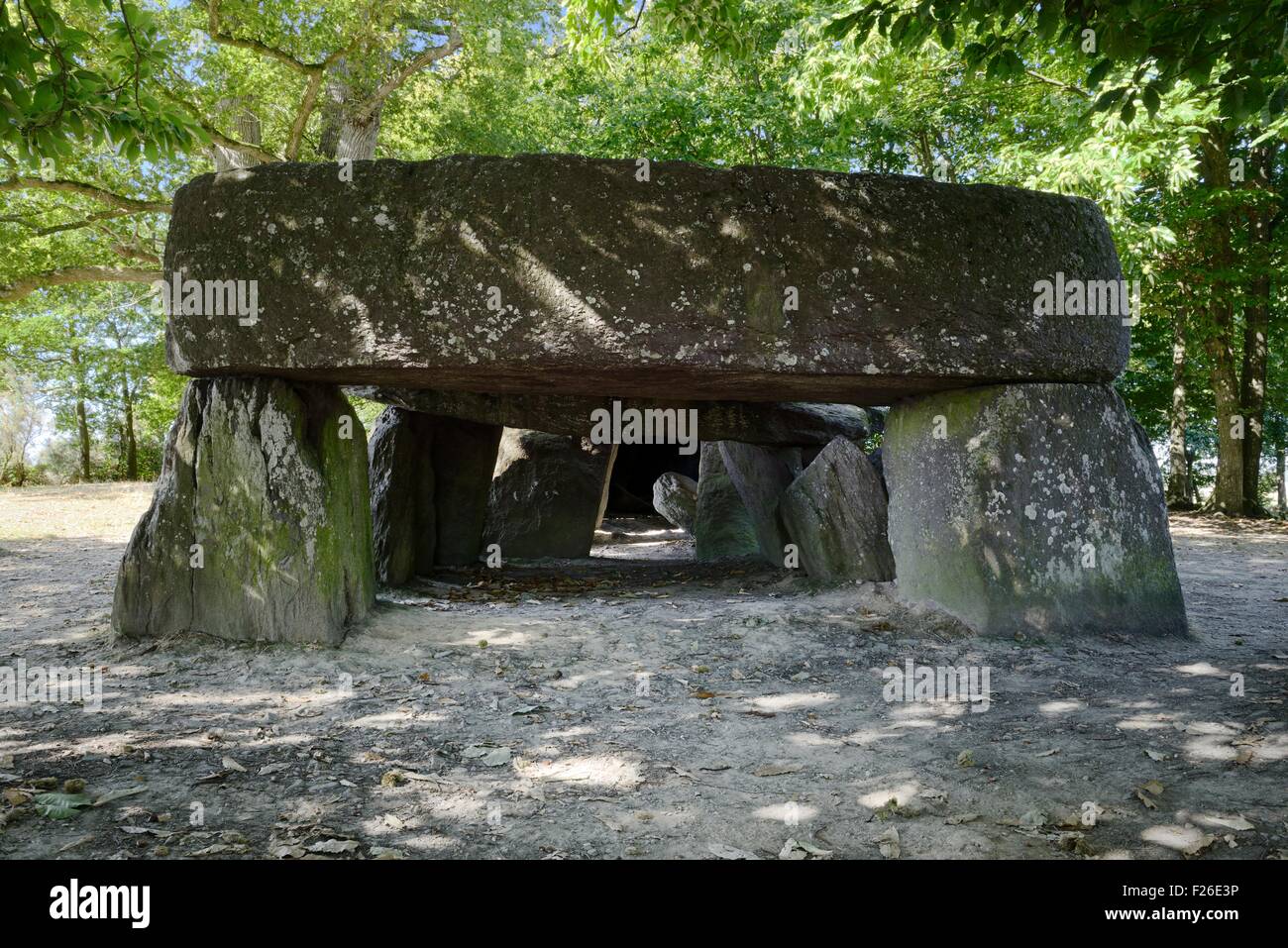 La Roche aux Fees. Massiccio dolmen preistorici vicino alla città di Janze. Uno dei più grandiosi monumenti megalitici in Bretagna Foto Stock