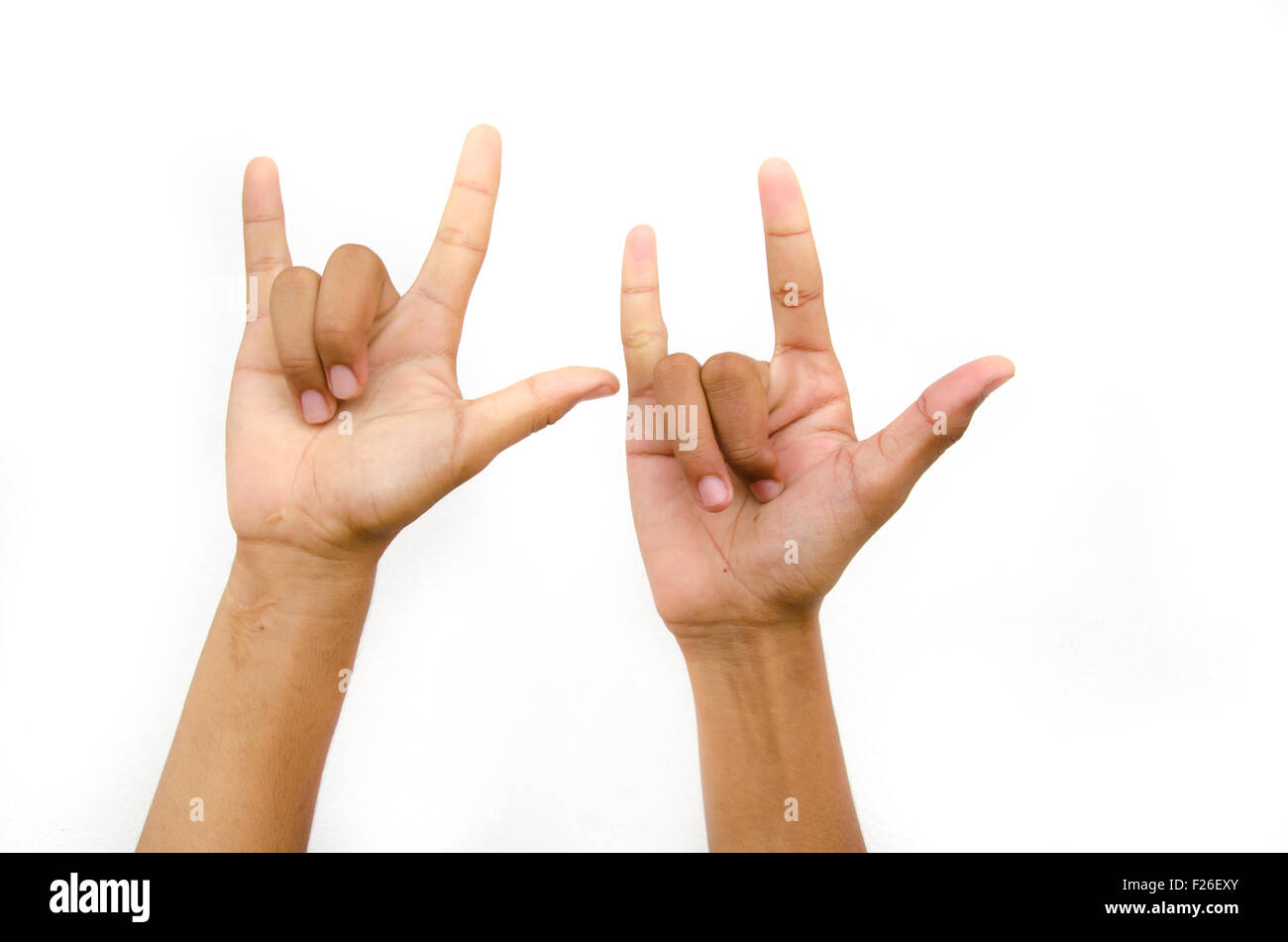 La mano da bambini per amore su sfondo bianco Foto Stock