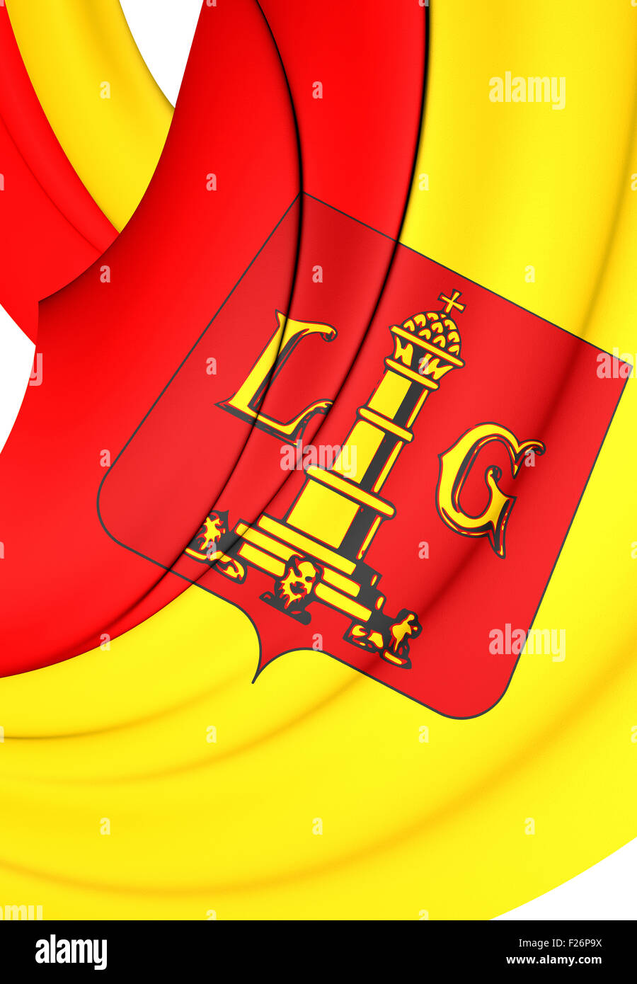 3D Bandiera della città di Liegi, Belgio. Close up. Foto Stock