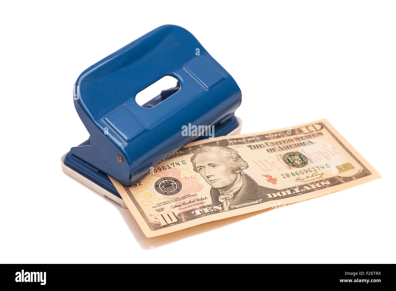 Perforatore e dieci dollari Foto Stock