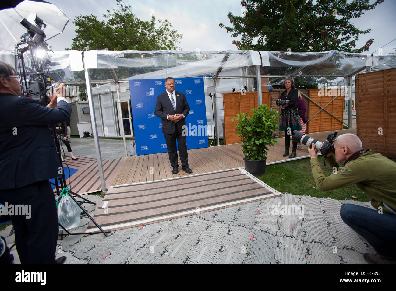 Jesse Jackson, i diritti civili americano e attivista ministro battista, al Edinburgh International Book Festival 2015. Edimburgo, Scozia. Il 22 agosto 2015 Foto Stock