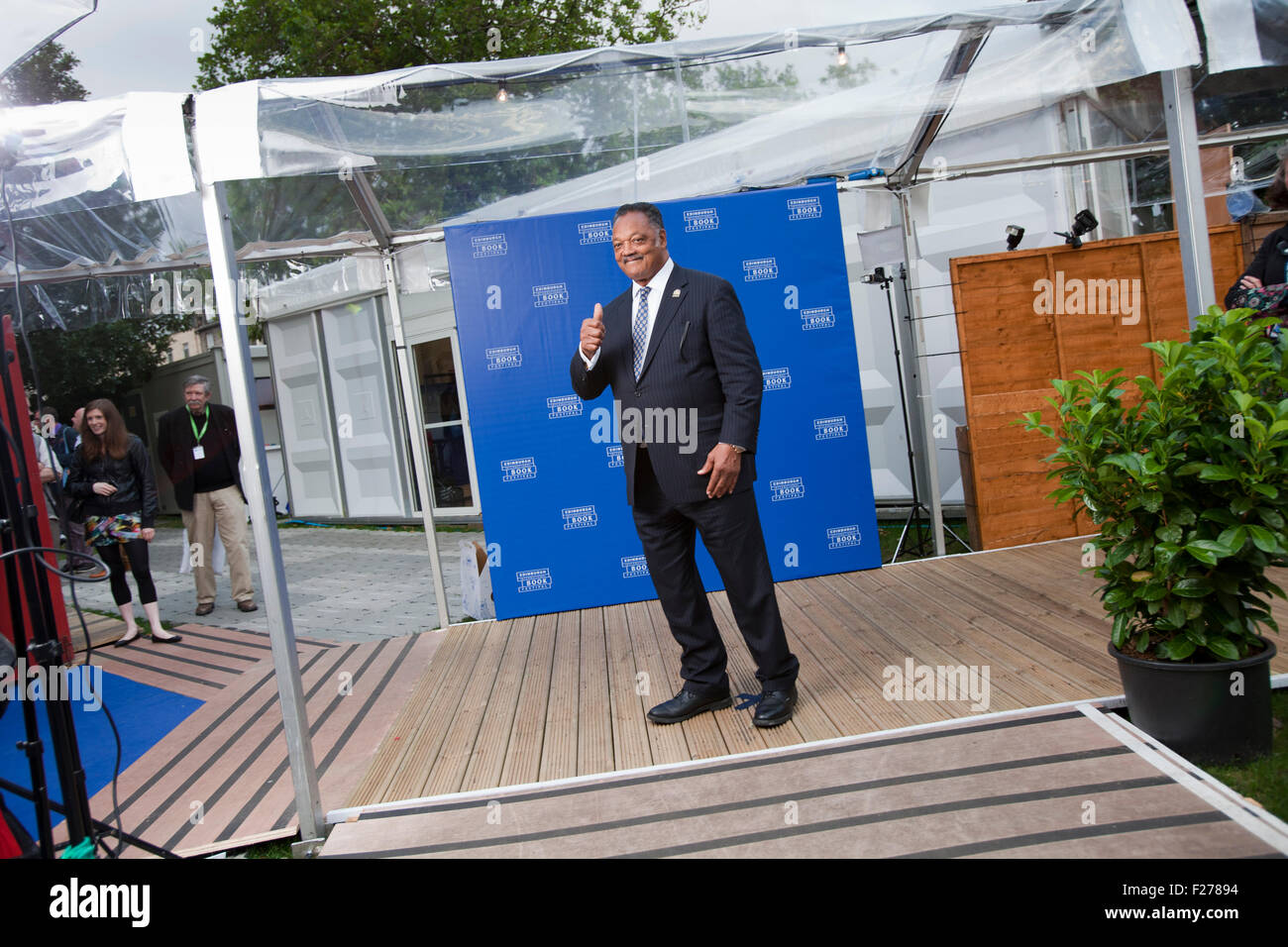 Jesse Jackson, i diritti civili americano e attivista ministro battista, al Edinburgh International Book Festival 2015. Edimburgo, Scozia. Il 22 agosto 2015 Foto Stock