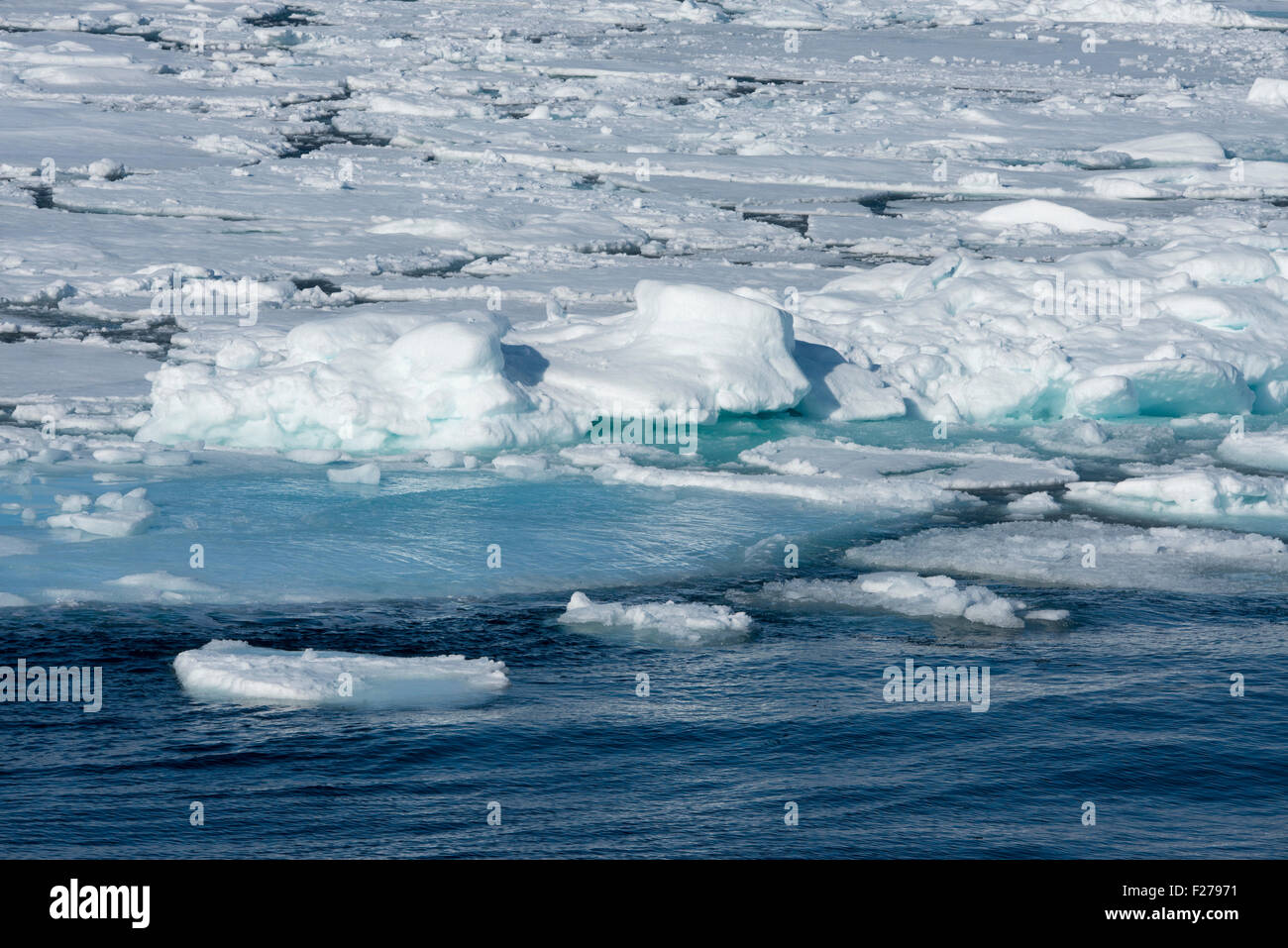 Norvegia, il Mare di Barents, Svalbard, Nordaustlandet. Flusso di ghiaccio lungo il Nordaust-Svalbard Riserva Naturale. Foto Stock