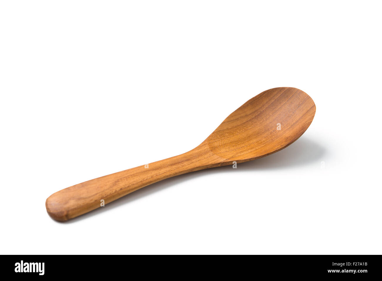 Cucchiaio di legno isolato su bianco Foto Stock