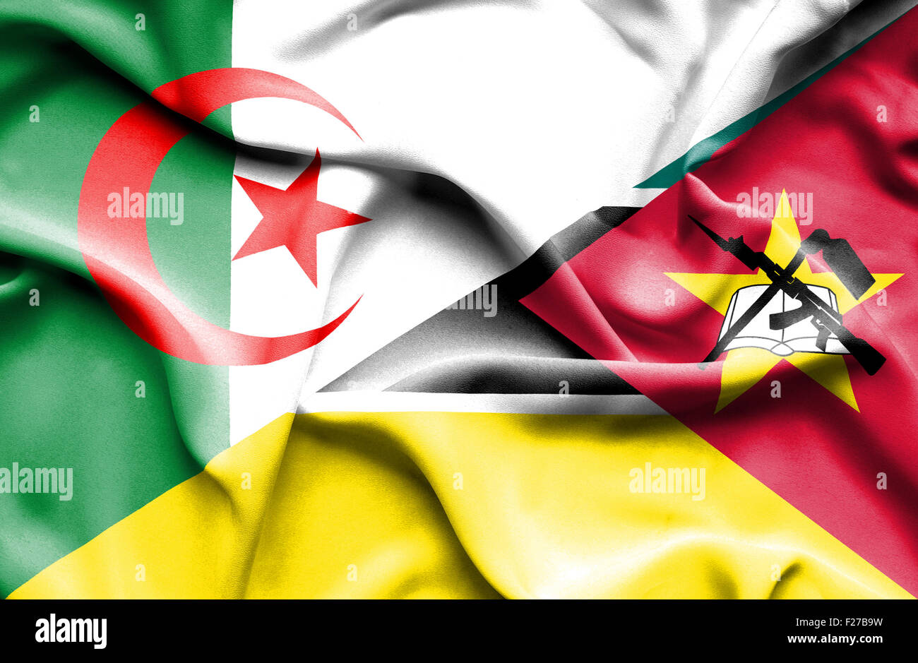 Sventola bandiera del Mozambico e Algeria Foto Stock