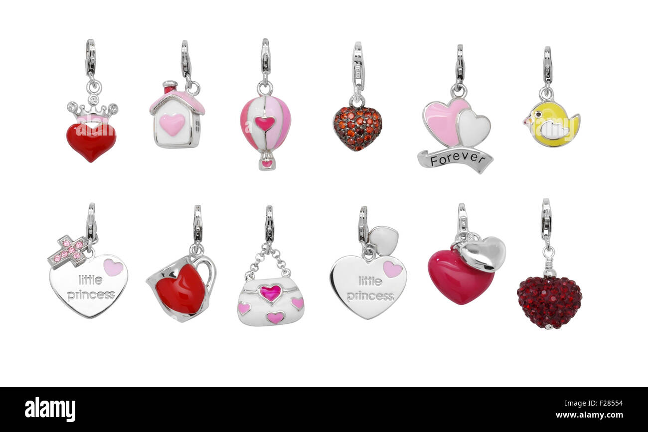 Selezione di piccoli a forma di cuore ad incanti Foto Stock