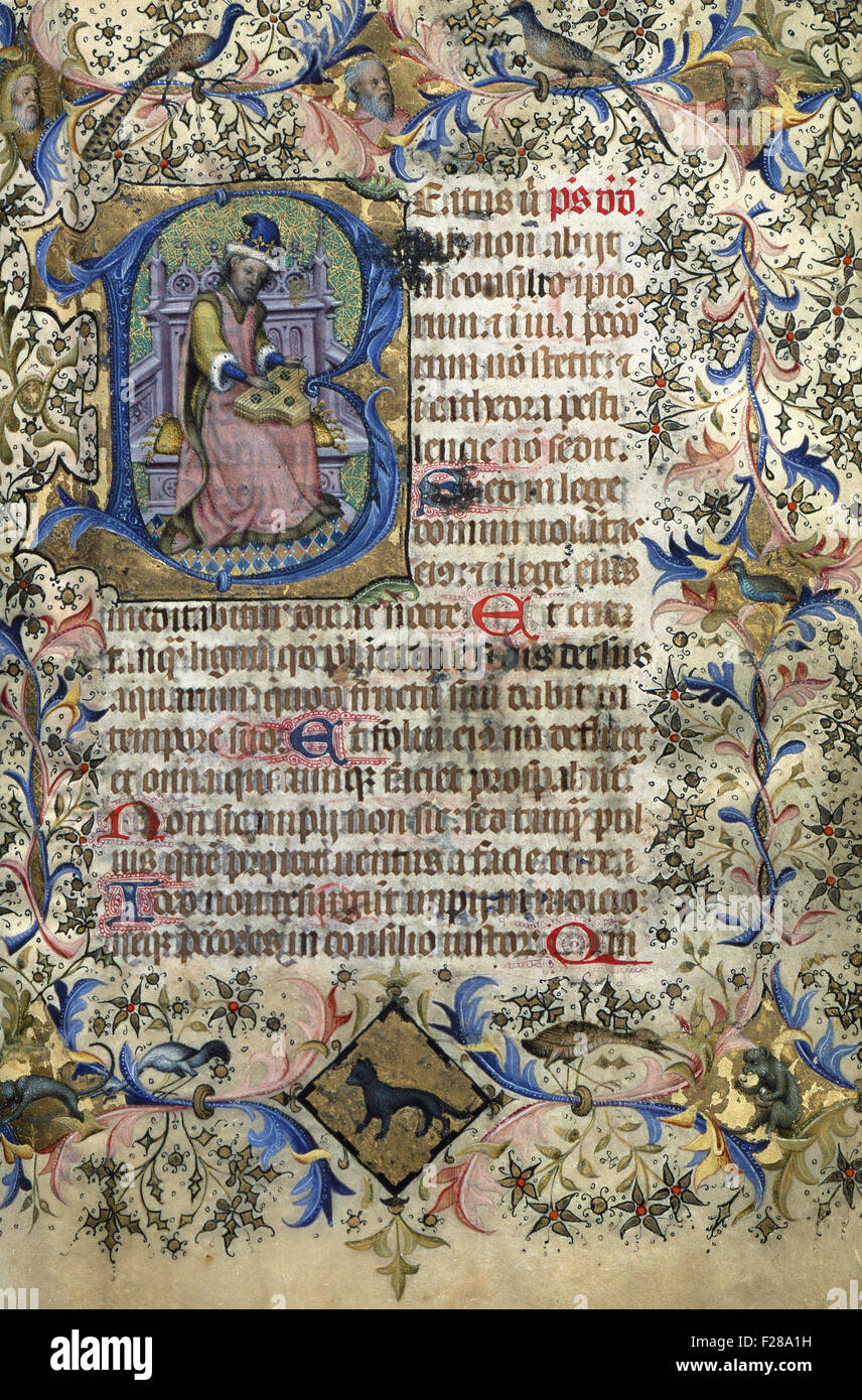 Bernat Martorell (morto nel 1452). Pittore catalano. Gotico internazionale. Manoscritto. Libro d Ore, 1444. Folio I. Archivio Storico. Barcellona. La Catalogna. Spagna. Foto Stock