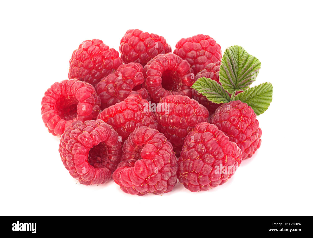Frutta lampone closeup isolato su bianco Foto Stock