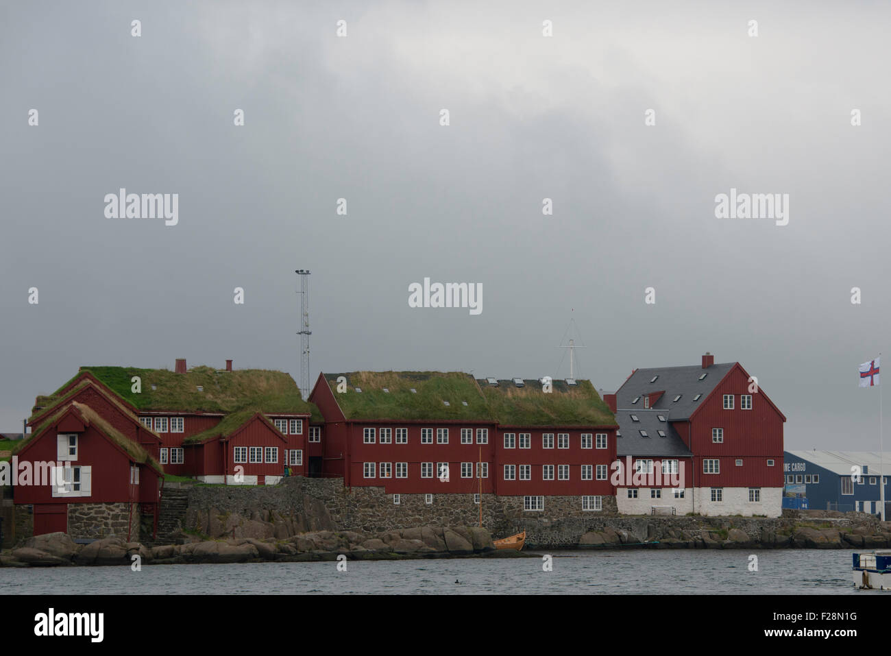 Tinganes edifici governativi a capitale Torshavn, Isole Faerøer Foto Stock