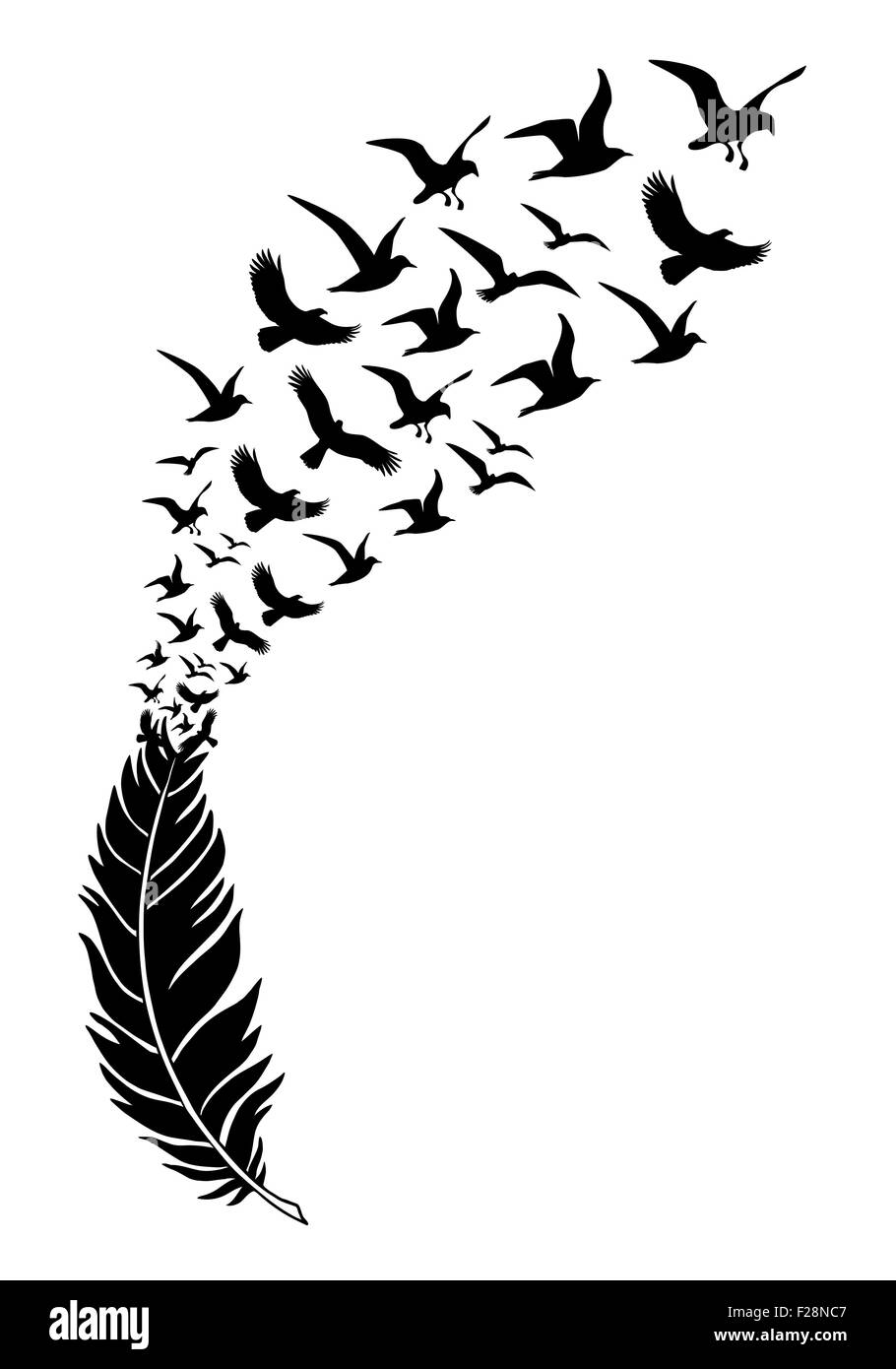 Piume con il volo libero uccelli, illustrazione vettoriale Foto Stock