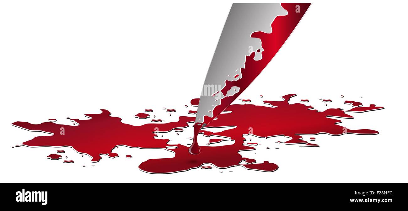 Realistico coltello insanguinato. Coltello con sangue illustrazione vettoriale. Foto Stock