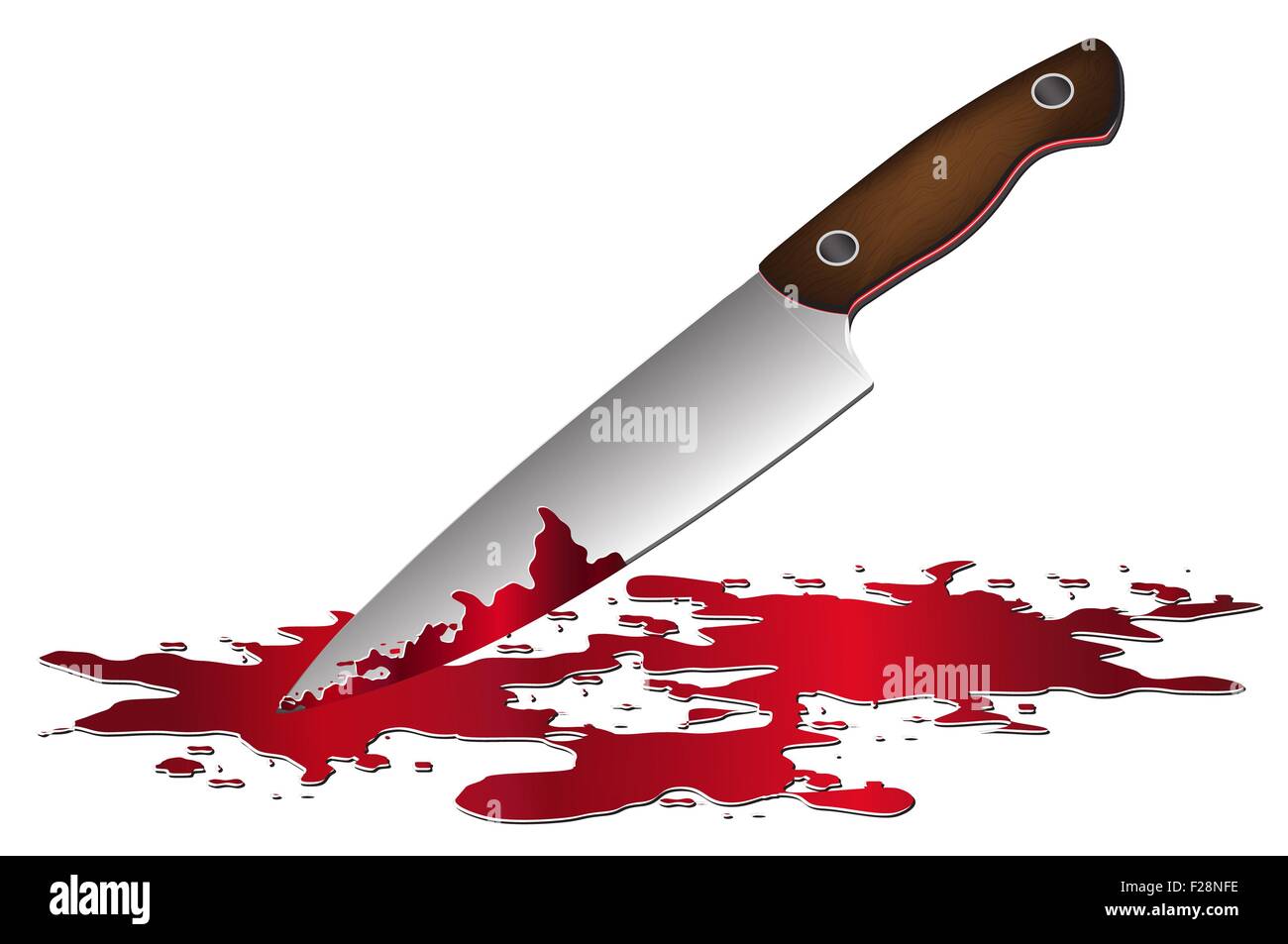 Realistico coltello insanguinato. Coltello con sangue illustrazione vettoriale. Foto Stock