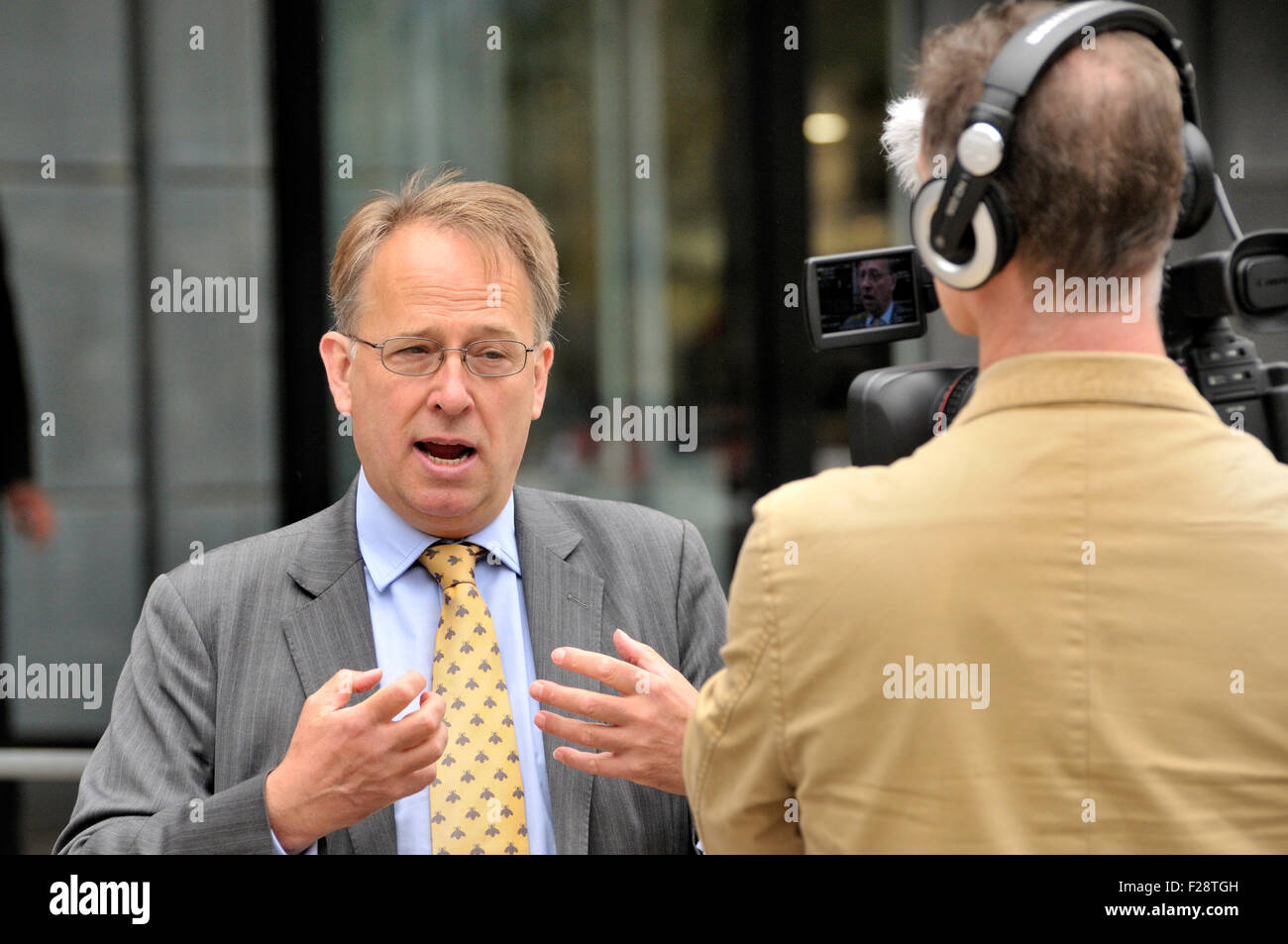 Michael Crick, giornalista britannico ed emittente, membro fondatore del canale 4 news team. Londra, 12 Settembre 2015 Foto Stock